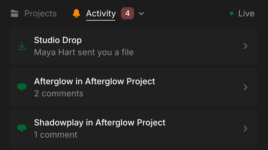 Activity feed screenshot