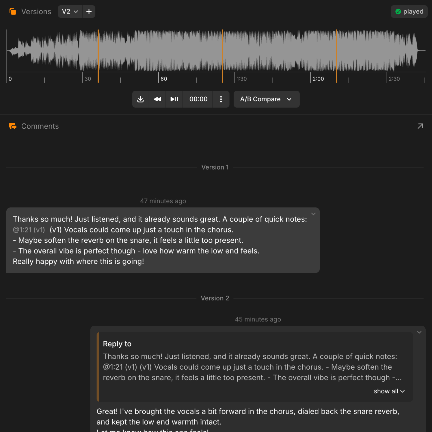 Audio player screenshot