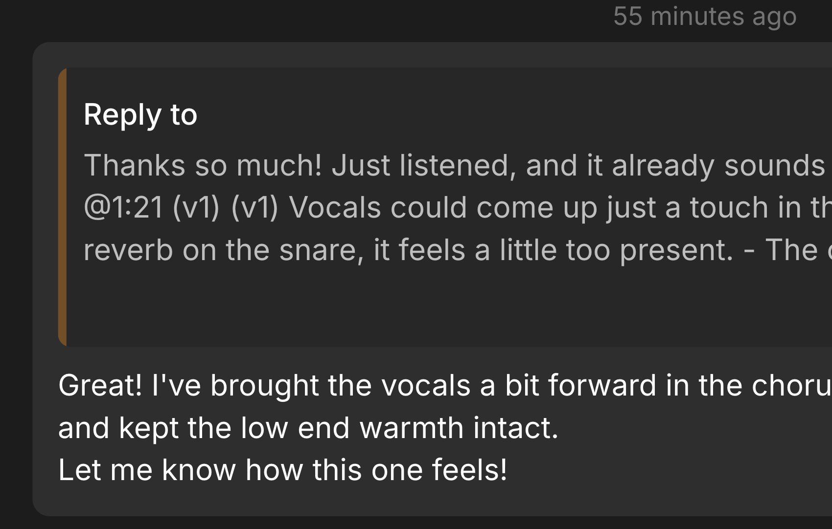 Threaded replies screenshot
